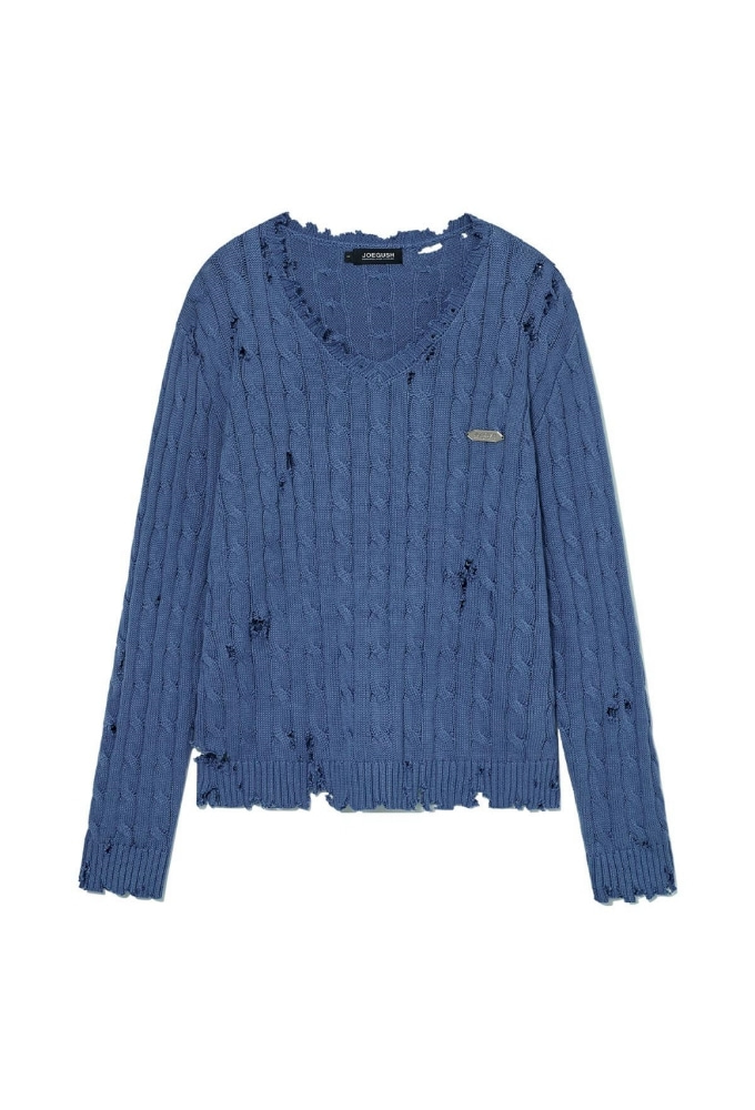 Distressed Cable knit LV.2 (Smoke Blue)