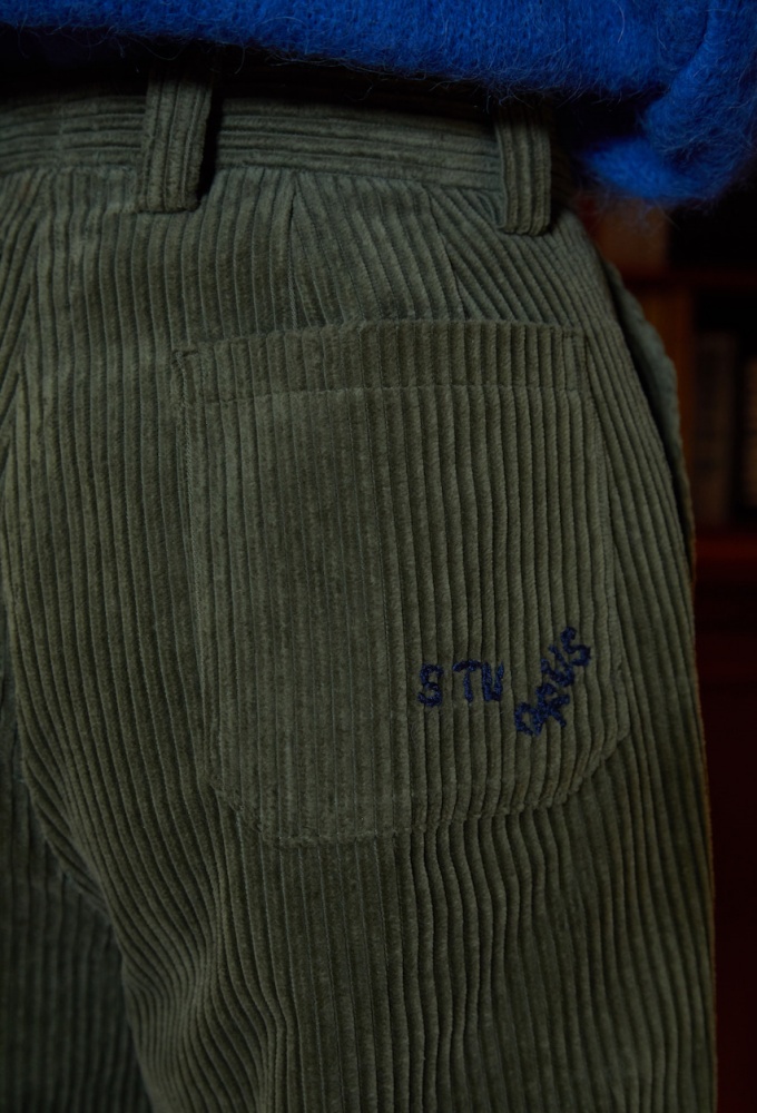 Embroidered Corduroy Pants Khaki