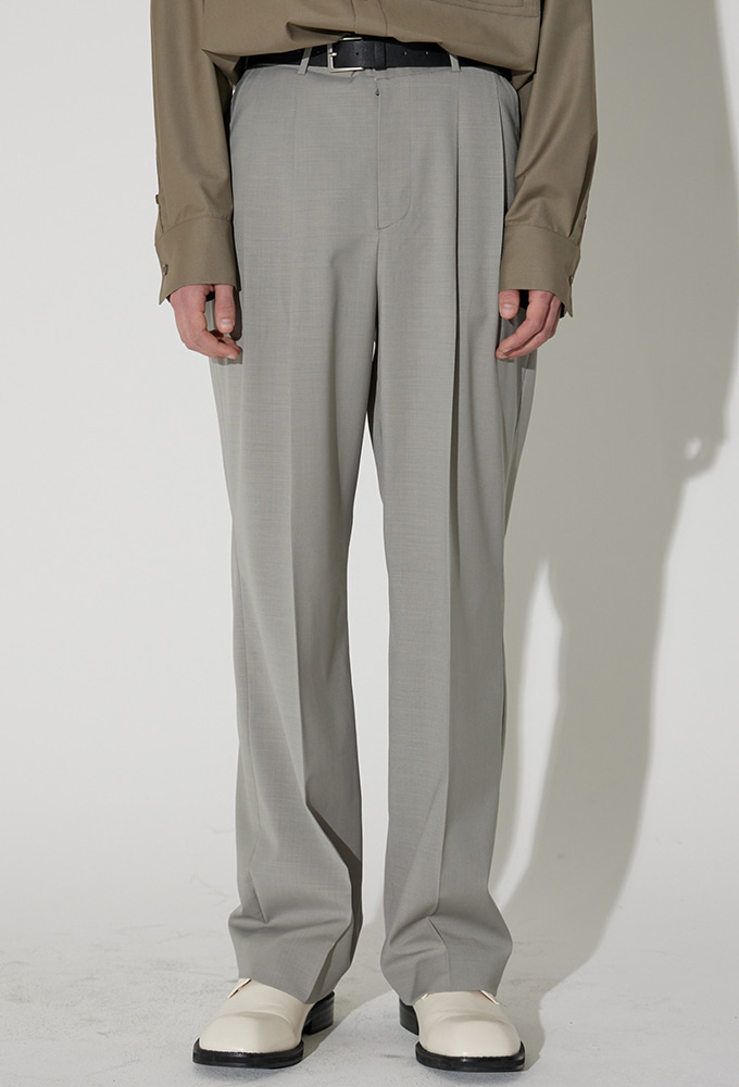 Two Tuck Long Wide Trousers(Italy wool)(Mint Gray)