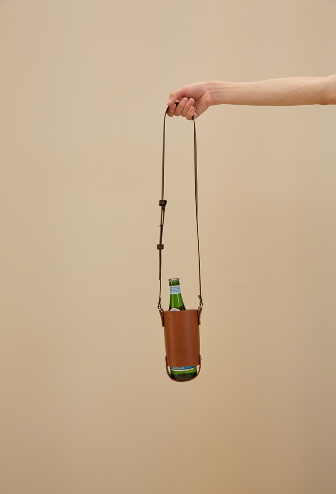 Water Bottle Leather Bag Brown