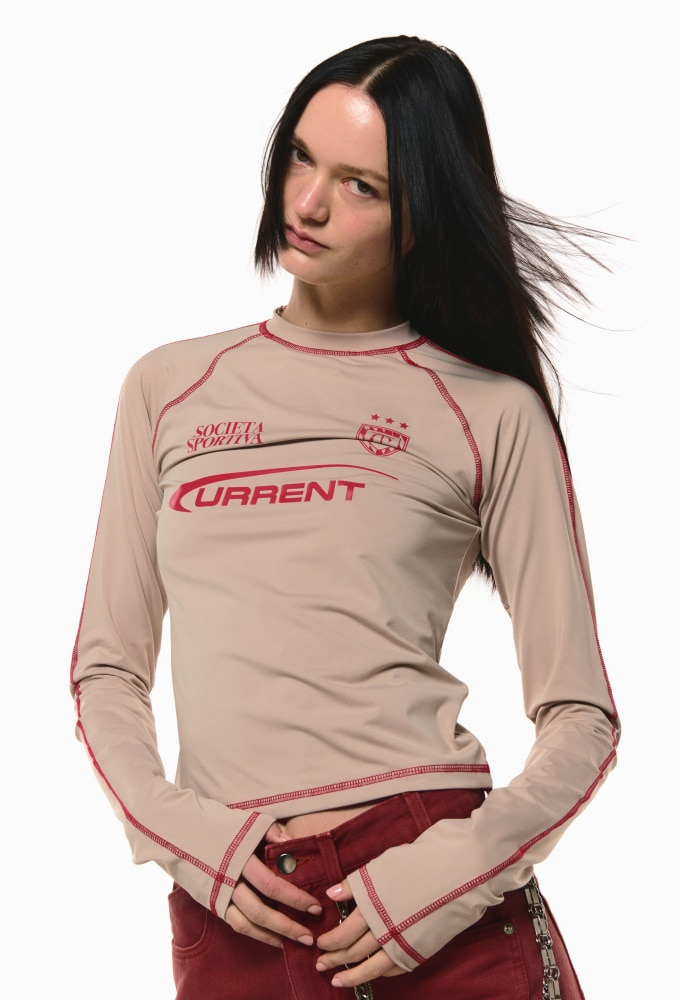 CURRENT SPORT FITTED TRACK JERSEY TOP [LIGHT BEIGE]