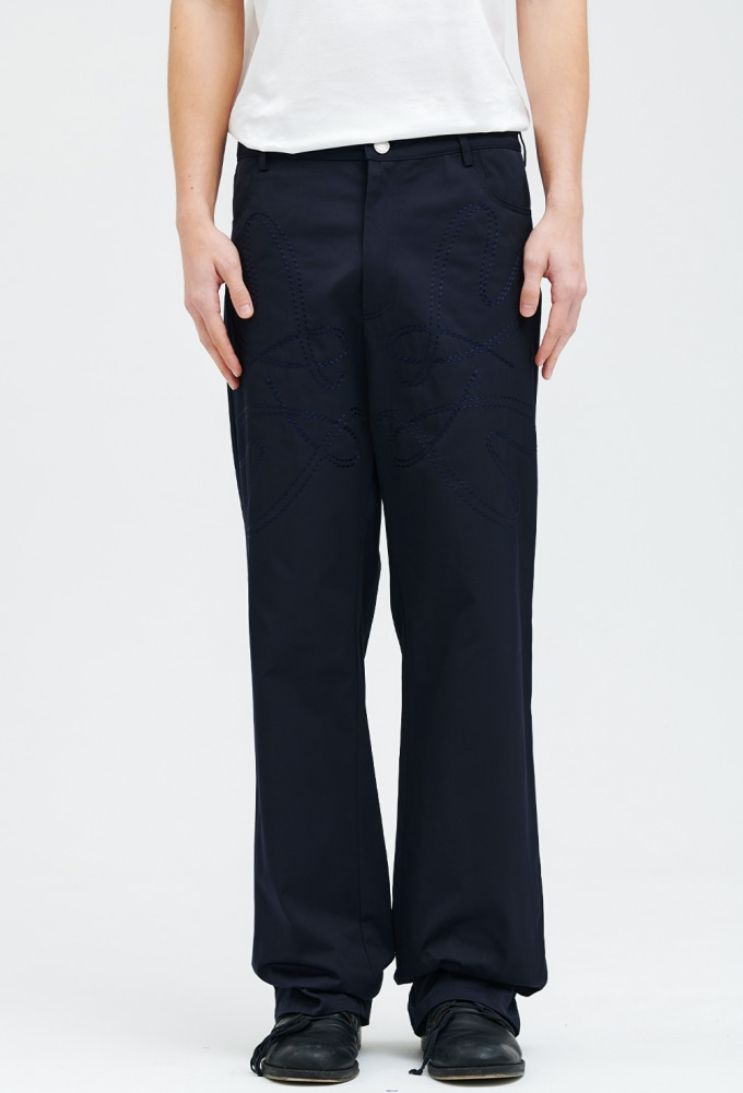 Pansy Lettering Pants-Navy